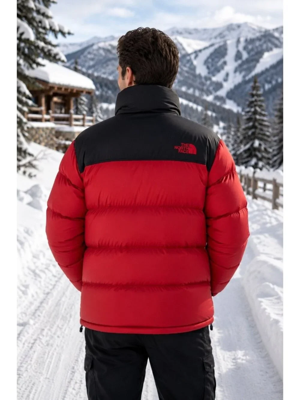 North Face Mens Nuptse 700 Red Black Puffer Jacket Goose Down Insulated Medium